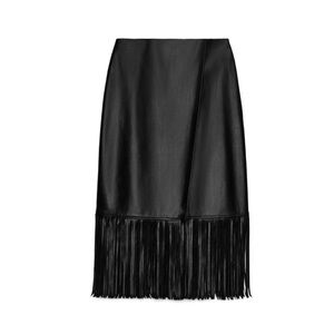 Elegant Black Leather Fringe Skirt
